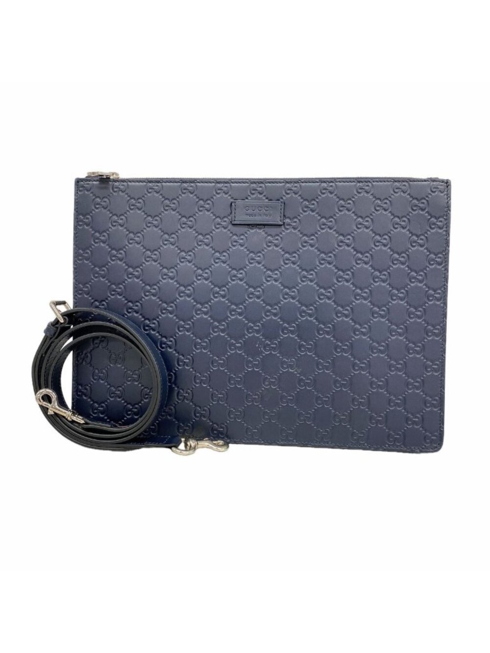 Gucci Shoulder Bag Guccissima Leather Navy Silver